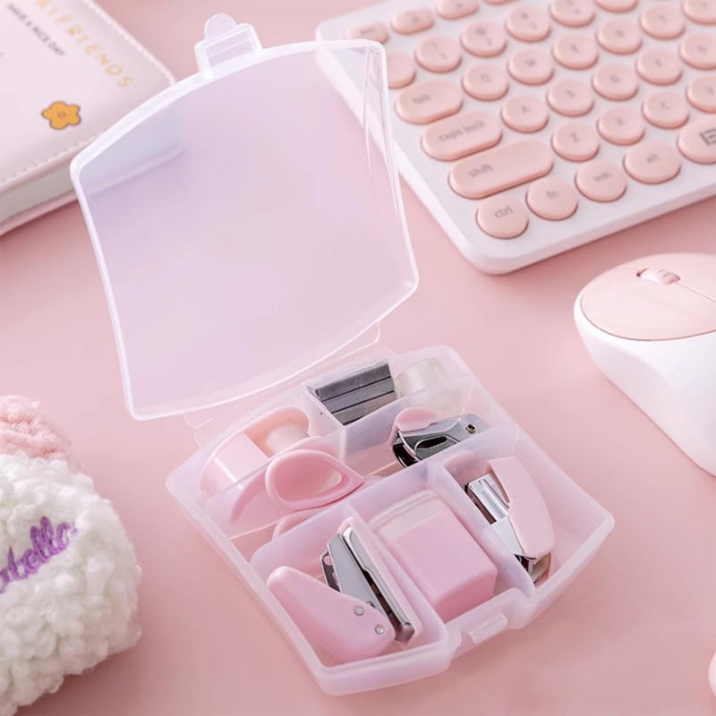 Mini Office Supply Kit 鈥?Portable Pink Stationery Set with Scissors , Tape Dispenser , Punch , Pencil Sharpener , and Mini Stapler - Image 3