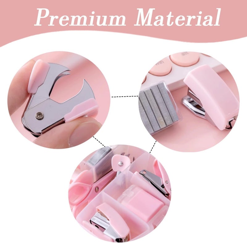 Mini Office Supply Kit 鈥?Portable Pink Stationery Set with Scissors , Tape Dispenser , Punch , Pencil Sharpener , and Mini Stapler - Image 5