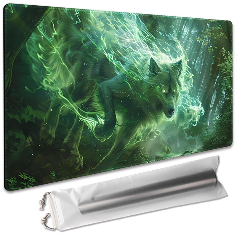 SIXTORE Premium Board Game 24x14in TCG Playmat Compatible for OCG CCG RPG MTG Play MatsMousepad Desk Mat 040322Green Wolf - Image 3