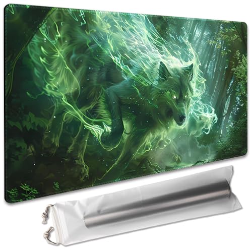 SIXTORE Premium Board Game 24x14in TCG Playmat Compatible for OCG CCG RPG MTG Play MatsMousepad Desk Mat 040322Green Wolf - Image 1