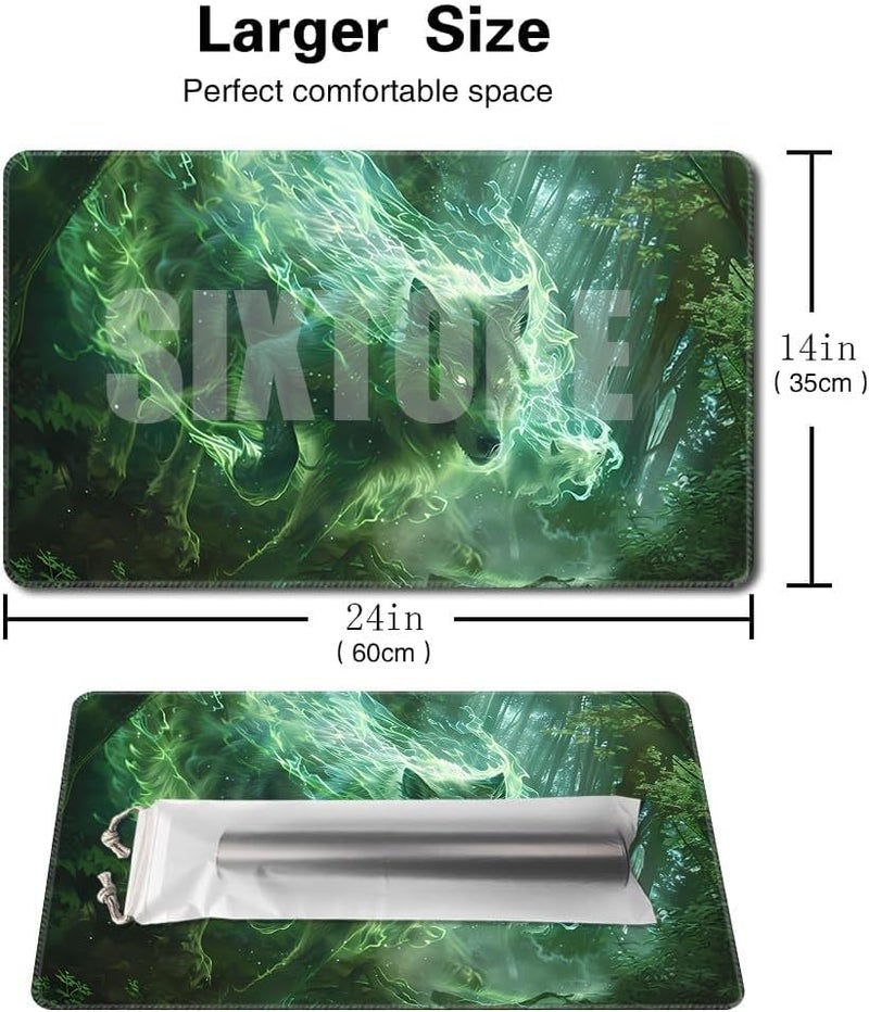 SIXTORE Premium Board Game 24x14in TCG Playmat Compatible for OCG CCG RPG MTG Play MatsMousepad Desk Mat 040322Green Wolf - Image 5
