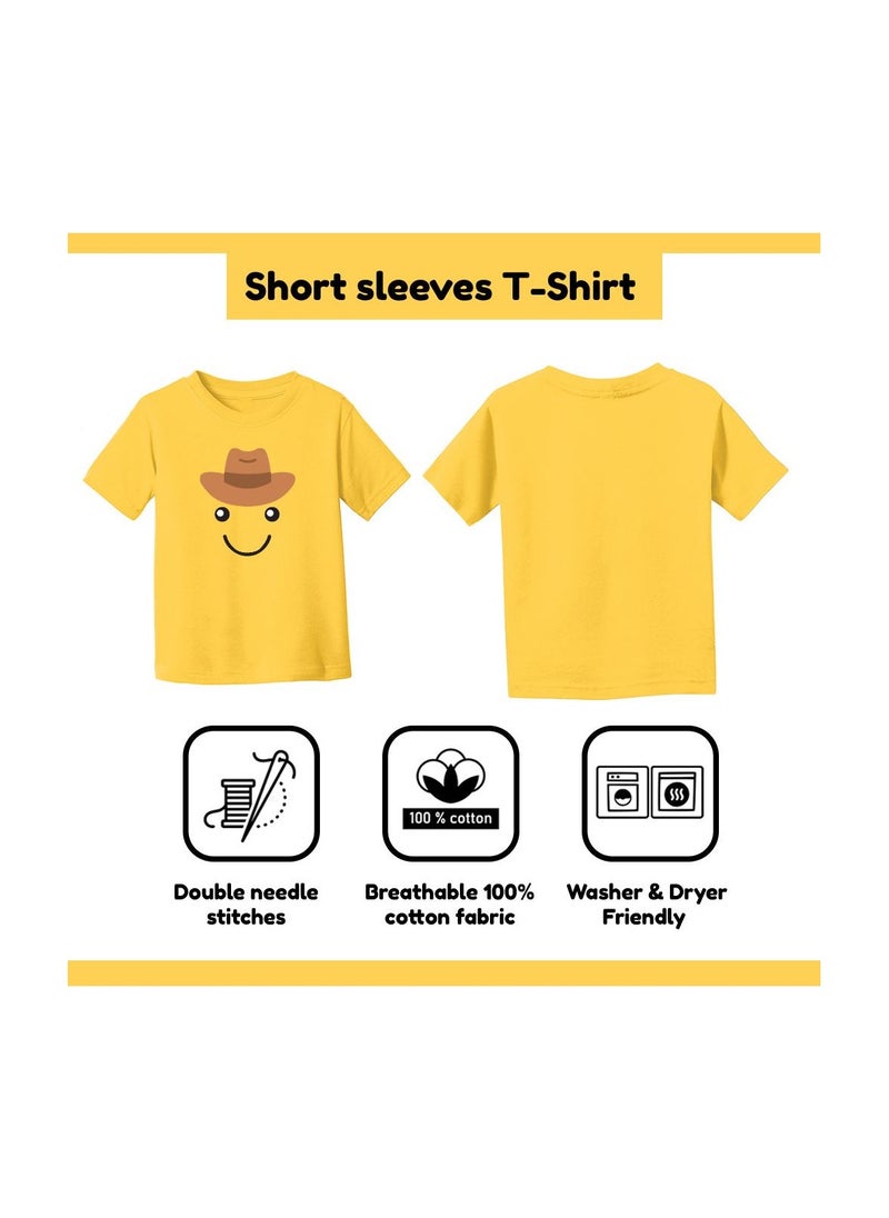 PRINTSHOP4ME - Kids Yellow Smiley Face Pack Of 2 T-Shirt And Cap Combo–Unisex Round Neck Short Sleeve Cotton T-Shirt - Image 1