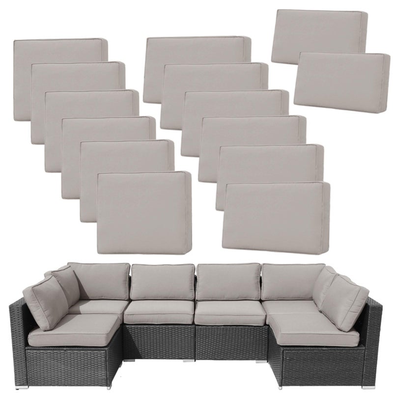 FKSLIFE 14Pieces Patio Cushion Covers Replacement Outdoor Couch Cushions Covers Splashproof Sofa Slipcovers Set with Zippers,Patio Furniture Protector-Cover Only(Light Gray,25.6Ã—25.6Ã—3.94inches) - Image 1
