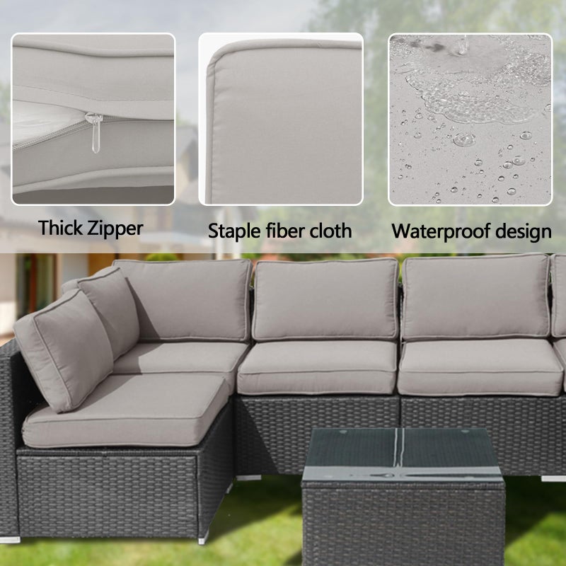 FKSLIFE 14Pieces Patio Cushion Covers Replacement Outdoor Couch Cushions Covers Splashproof Sofa Slipcovers Set with Zippers,Patio Furniture Protector-Cover Only(Light Gray,25.6Ã—25.6Ã—3.94inches) - Image 5