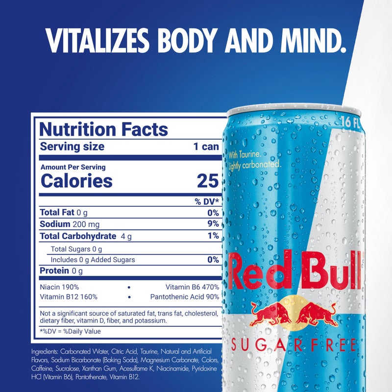 Red Bull Sugar Free Energy Drink with 151mg Caffeine plus Taurine & B Vitamins, 16 Fl Oz, Pack of 12 Cans - Image 2