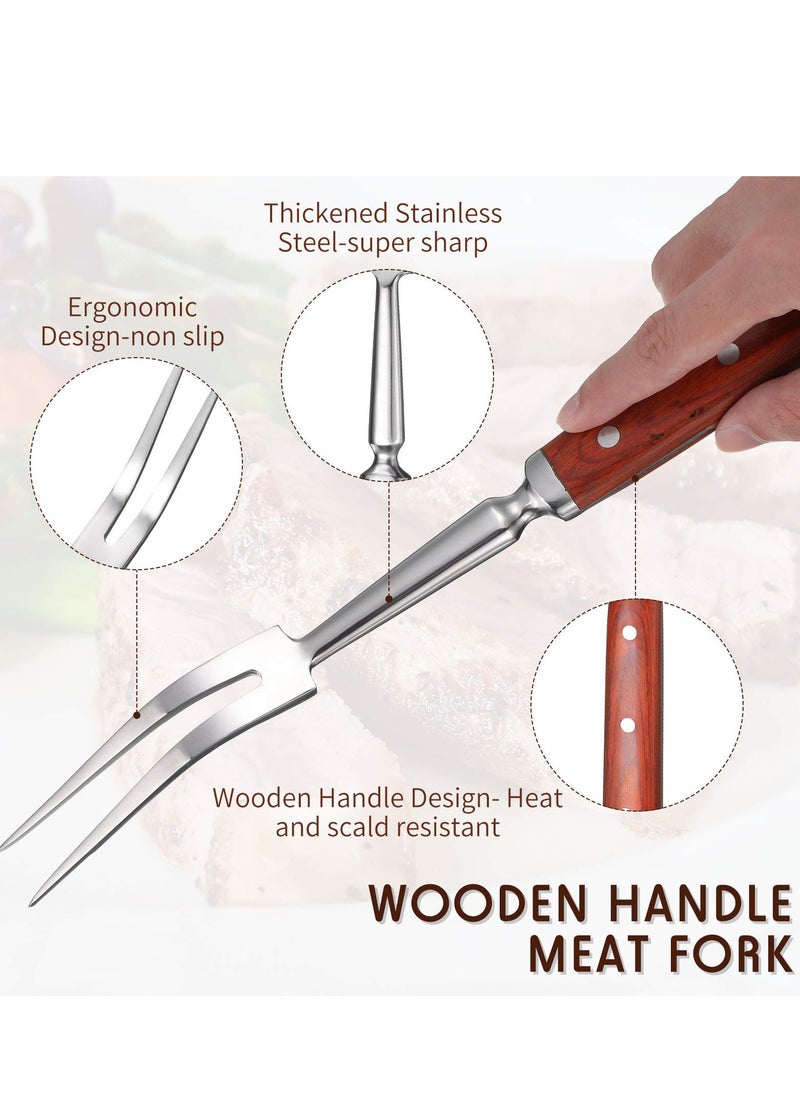 SYOSI - Forged Carving Forks with Wooden Handle, 2 Pieces Stainless Steel Meat Fork Barbecue Fork, BBQ Fork Carving Set for Kitchen Roast Grilling Dinner Parties (12 Inch, 14 Inch) - Image 1