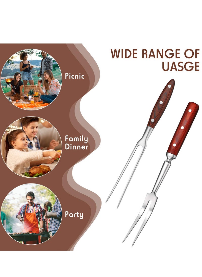 SYOSI - Forged Carving Forks with Wooden Handle, 2 Pieces Stainless Steel Meat Fork Barbecue Fork, BBQ Fork Carving Set for Kitchen Roast Grilling Dinner Parties (12 Inch, 14 Inch) - Image 1