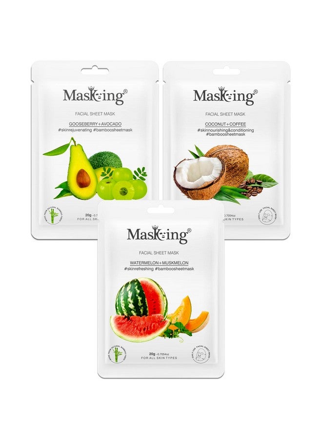 MasKing Melons, Gooseberry and Coffee Beauty Sheet Mask | Sheet Mask for Women and Girls | Combo Pack of 3 - Image 1