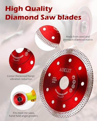 AOKLIT 5 Pcs Diamond Saw Blades, 4-1/2" Tile Grinder Blade for Angle Grinder, Super Thin Tile Cutting Disc for Grinder for Cutting Tile Ceramic Porcelain Granite Marbles - Image 5