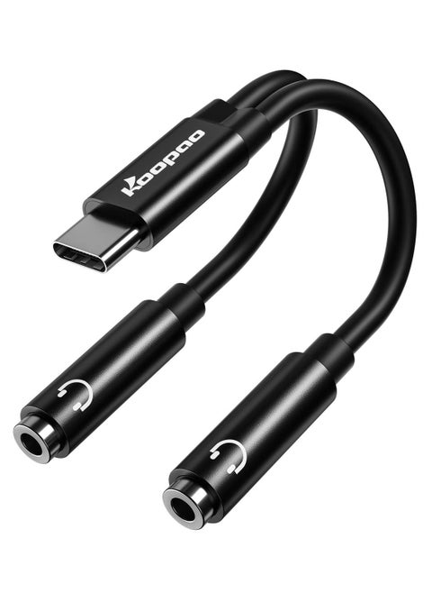 USB C to 3.5mm Headphone Splitter Type C to Dual 3.5mm Headphone Jack Adapter 2 Way Audio Sharing Y Cable Cord 32bit 384khz