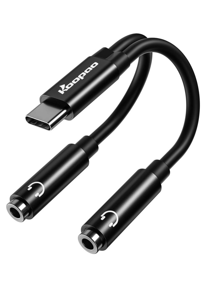 KOOPAO - USB C to 3.5mm Headphone Splitter Type C to Dual 3.5mm Headphone Jack Adapter 2 Way Audio Sharing Y Cable Cord 32bit 384khz - Image 1