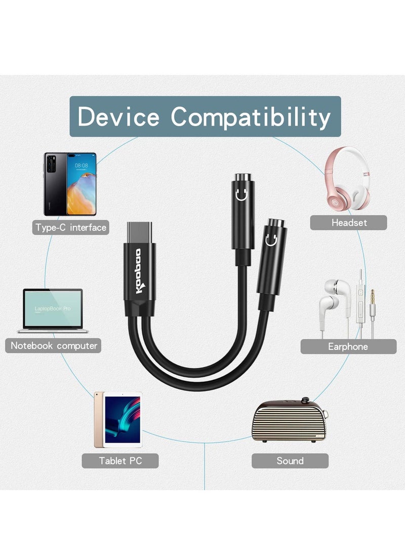 KOOPAO - USB C to 3.5mm Headphone Splitter Type C to Dual 3.5mm Headphone Jack Adapter 2 Way Audio Sharing Y Cable Cord 32bit 384khz - Image 1