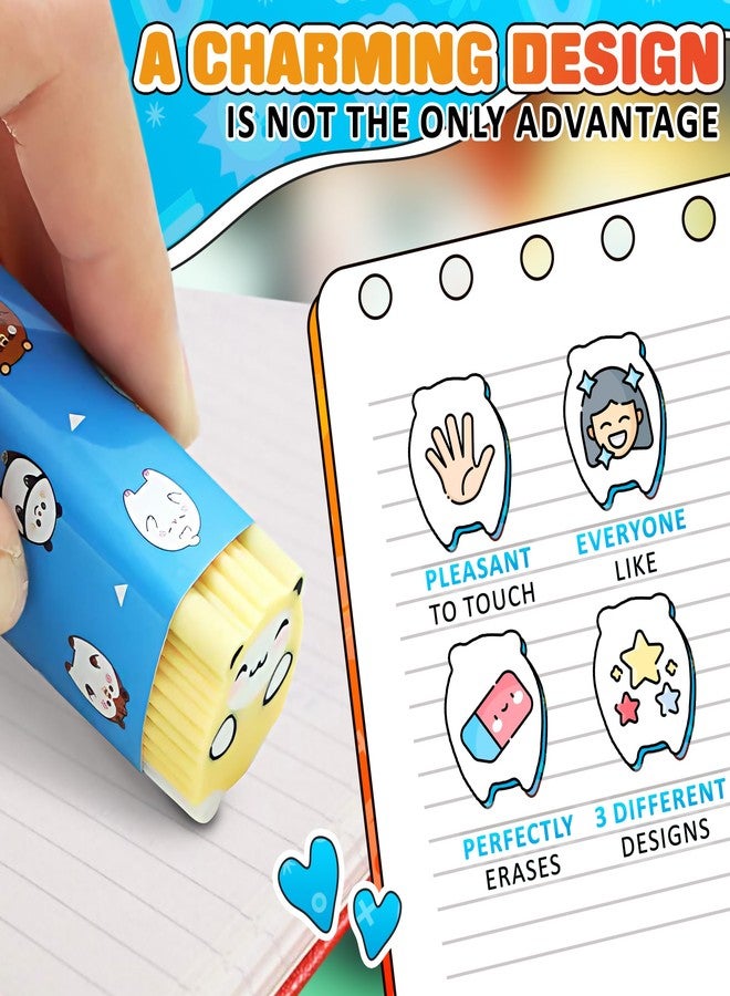 V TOWER 6Pcs Animal Erasers Pencil Erasers - Cute Eraser Kawaii Japanese Stationary Supplies Dry Erase Eraser - Cute Kawaii Desk Pet - Long Service Life and 3 Different Designs, Cool Stuff for School - Image 4
