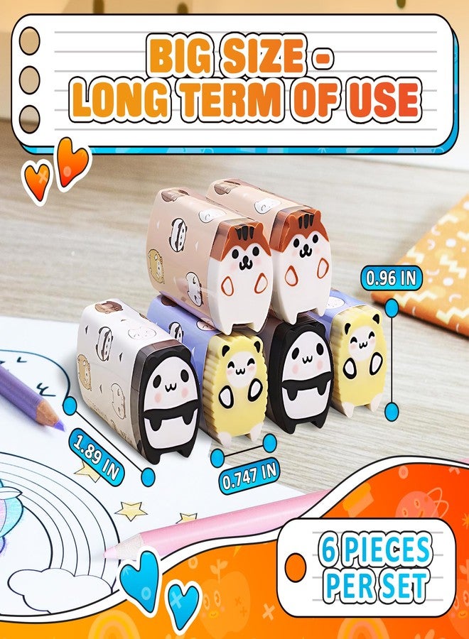 V TOWER 6Pcs Animal Erasers Pencil Erasers - Cute Eraser Kawaii Japanese Stationary Supplies Dry Erase Eraser - Cute Kawaii Desk Pet - Long Service Life and 3 Different Designs, Cool Stuff for School - Image 2