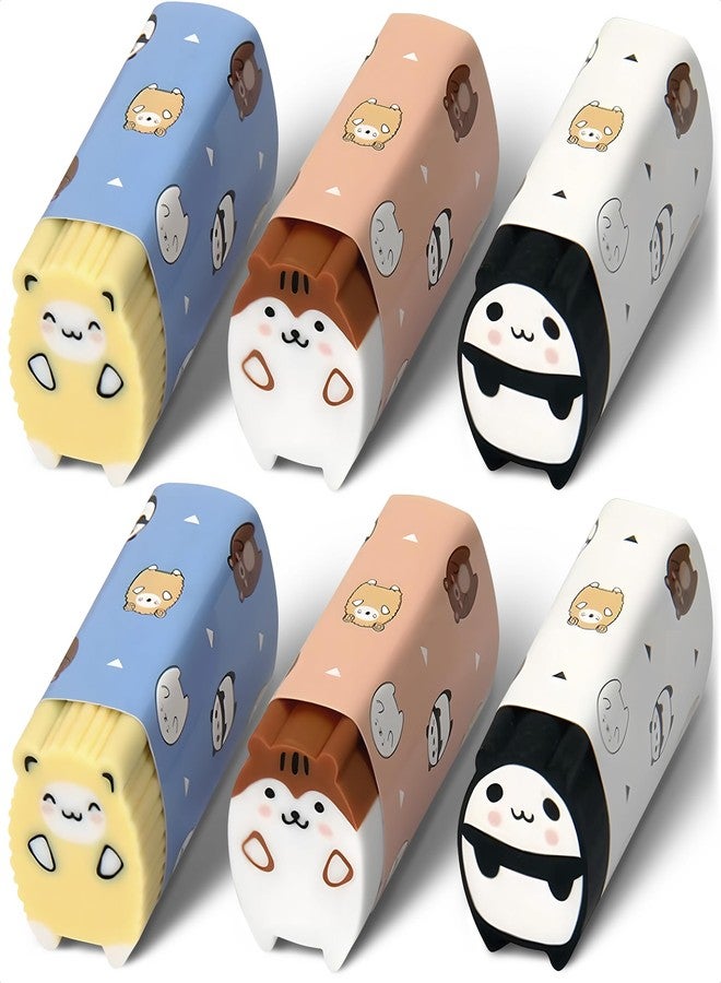 V TOWER 6Pcs Animal Erasers Pencil Erasers - Cute Eraser Kawaii Japanese Stationary Supplies Dry Erase Eraser - Cute Kawaii Desk Pet - Long Service Life and 3 Different Designs, Cool Stuff for School - Image 1