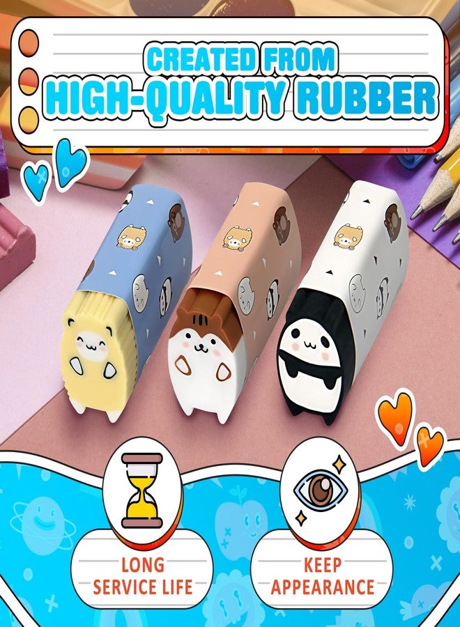 V TOWER 6Pcs Animal Erasers Pencil Erasers - Cute Eraser Kawaii Japanese Stationary Supplies Dry Erase Eraser - Cute Kawaii Desk Pet - Long Service Life and 3 Different Designs, Cool Stuff for School - Image 3
