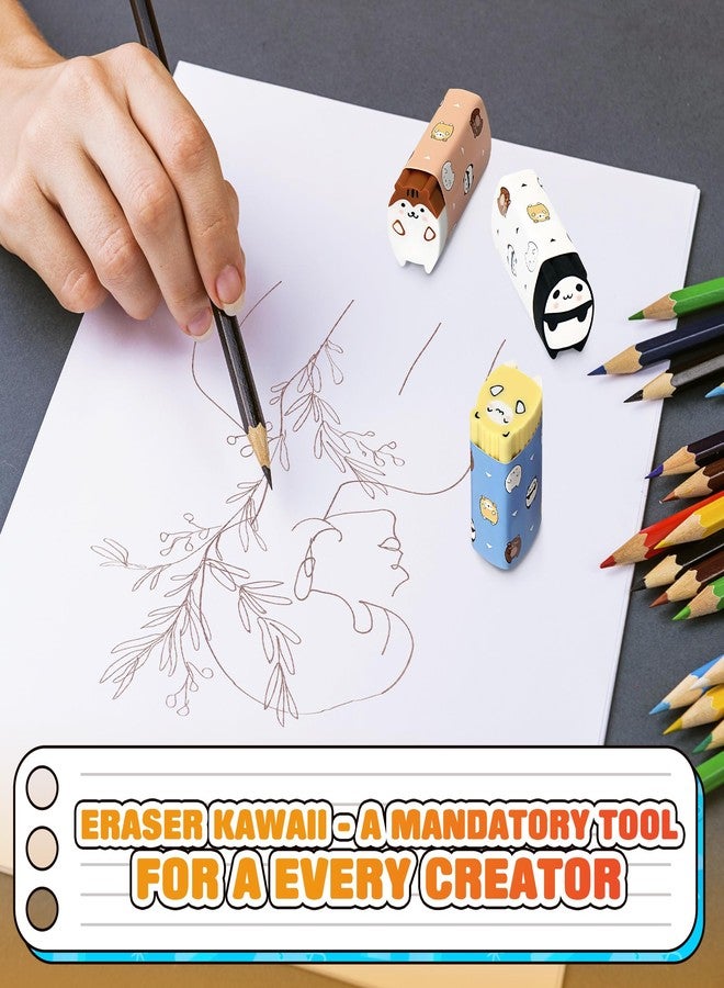 V TOWER 6Pcs Animal Erasers Pencil Erasers - Cute Eraser Kawaii Japanese Stationary Supplies Dry Erase Eraser - Cute Kawaii Desk Pet - Long Service Life and 3 Different Designs, Cool Stuff for School - Image 5