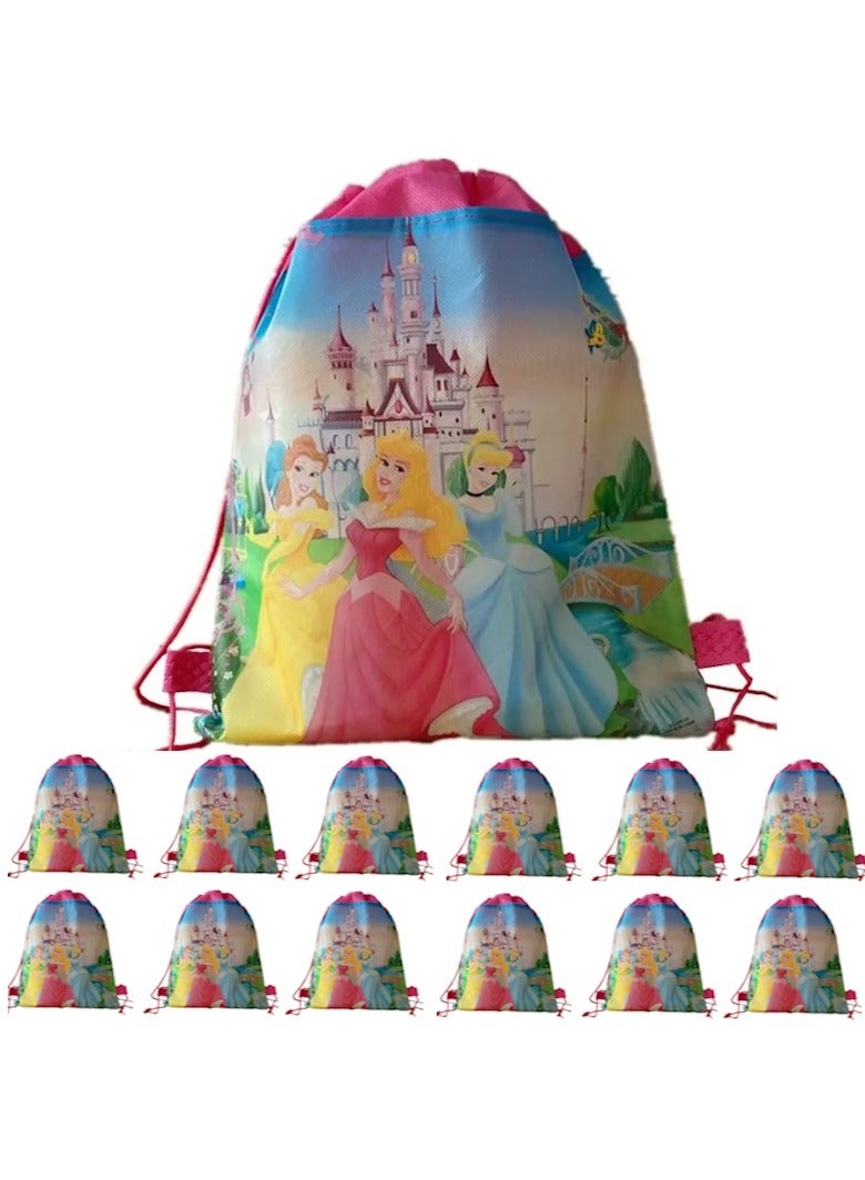 JOLLITY LLC حقيبة برباط للأولاد/البنات، حقيبة تخزين للسفر، حقيبة ظهر مدرسية كرتونية، حقائب هدايا أعياد الميلاد للأطفال، 12 قطعة (أميرة) - Image 1