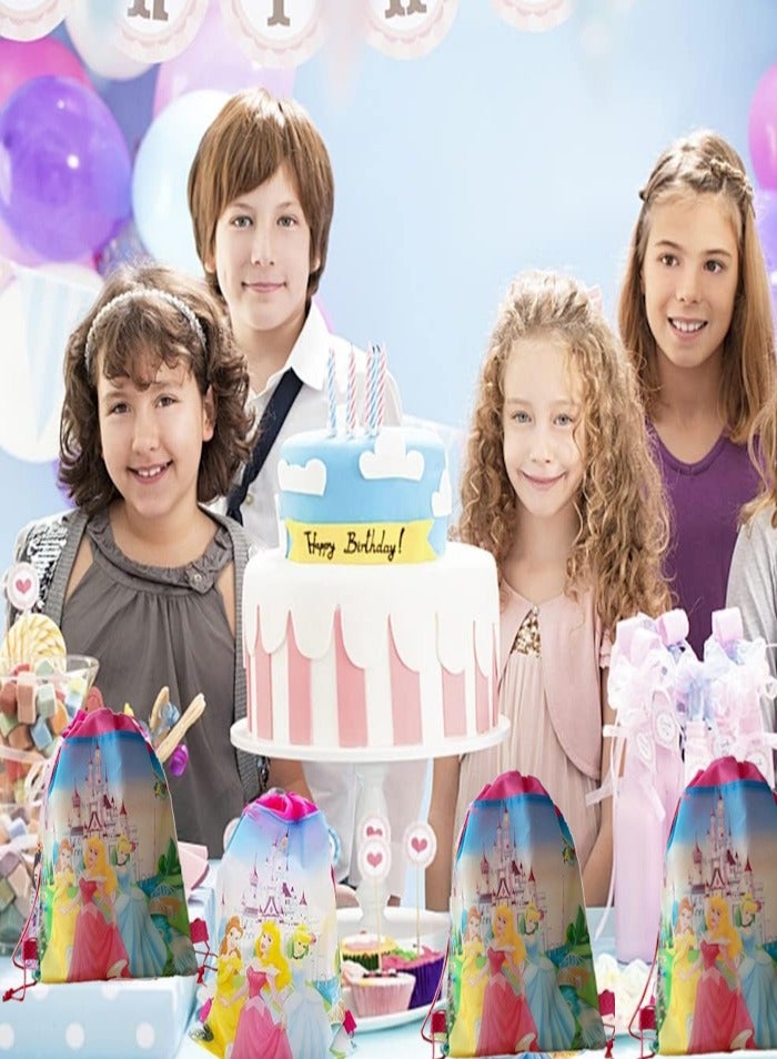 JOLLITY LLC حقيبة برباط للأولاد/البنات، حقيبة تخزين للسفر، حقيبة ظهر مدرسية كرتونية، حقائب هدايا أعياد الميلاد للأطفال، 12 قطعة (أميرة) - Image 3