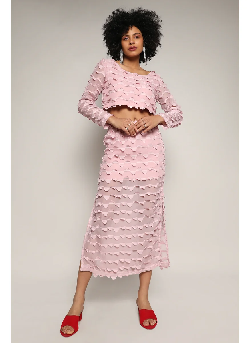 PINACOLADA Women's Blush Pink Sheer Applique Co-Ord Set With Slit