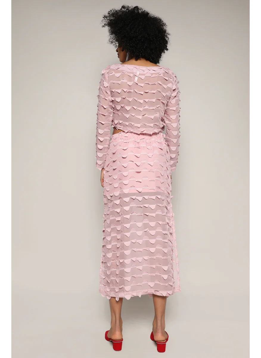 PINACOLADA Women's Blush Pink Sheer Applique Co-Ord Set With Slit