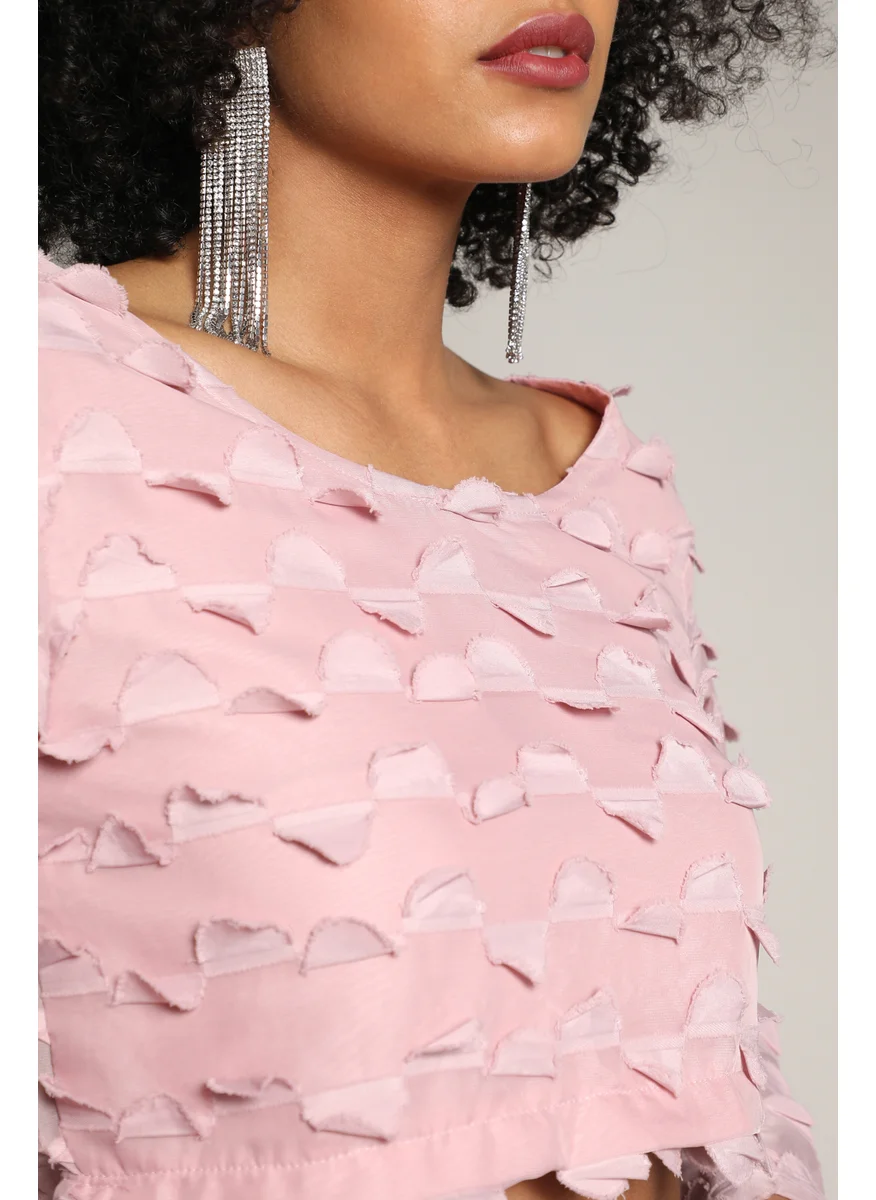 PINACOLADA Women's Blush Pink Sheer Applique Co-Ord Set With Slit