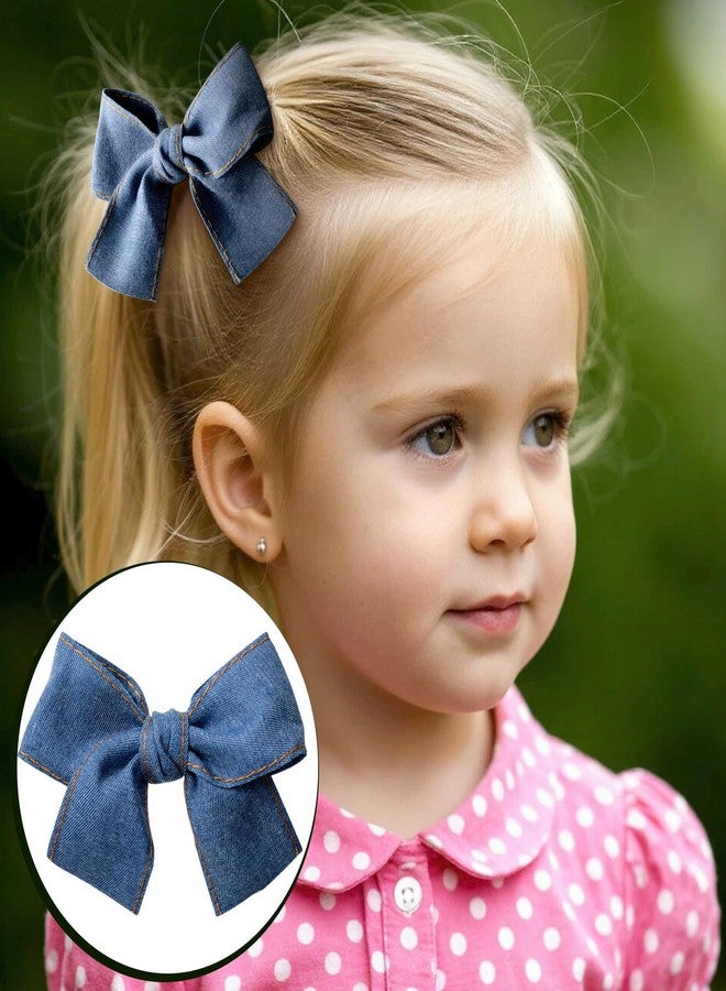 SmallCat 2 Pcs 4.4 Inch Blue Hair Bows with Alligator Clips, Vintage Bowknots Hairpin, Non-Slip Hair Clips, Hair Accessories for Women Fine Thin Straight Curly Long Hair - Image 4