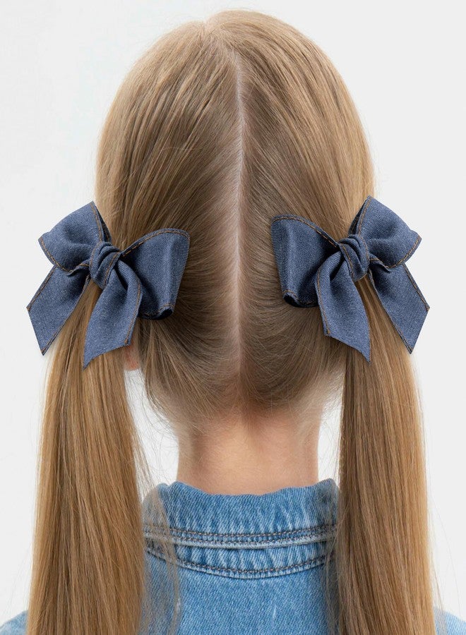 SmallCat 2 Pcs 4.4 Inch Blue Hair Bows with Alligator Clips, Vintage Bowknots Hairpin, Non-Slip Hair Clips, Hair Accessories for Women Fine Thin Straight Curly Long Hair - Image 5