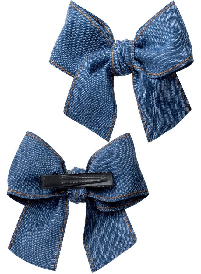 SmallCat 2 Pcs 4.4 Inch Blue Hair Bows with Alligator Clips, Vintage Bowknots Hairpin, Non-Slip Hair Clips, Hair Accessories for Women Fine Thin Straight Curly Long Hair - Image 1