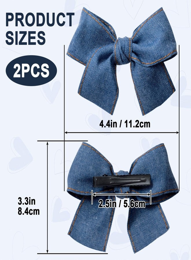 SmallCat 2 Pcs 4.4 Inch Blue Hair Bows with Alligator Clips, Vintage Bowknots Hairpin, Non-Slip Hair Clips, Hair Accessories for Women Fine Thin Straight Curly Long Hair - Image 2