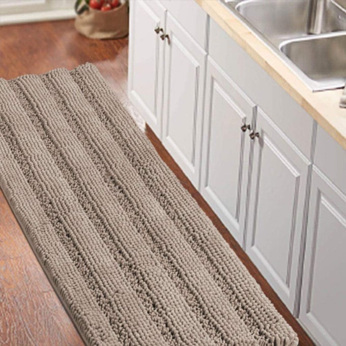 NONSLIP BATH RUNNERS FOR BATHROOM LUXURIOUS CHENILLE AREA RUG FOR KITCHEN MACHINE WASHABLE BATH MATS FOR DOOR MATSTUBSIZE 59X20 INCH TAUPE