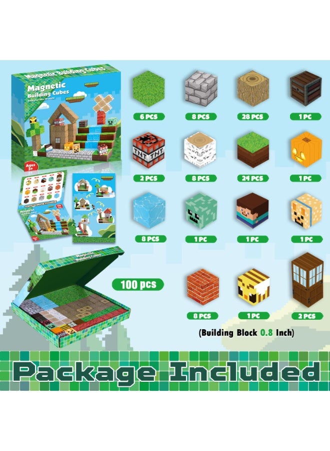 NIBEMINENT Magnetic Blocks-100PCS Magnetic Building Blocks Magnet Cube Toys Stacking, Build Forest World Set, STEM Montessori Sensory Toys for Kids Boys Girls Age 3 4 5 6 7 8 9 10 Easter Birthday Gifts - Image 2