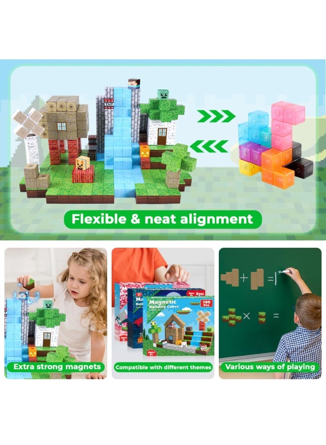 NIBEMINENT Magnetic Blocks-100PCS Magnetic Building Blocks Magnet Cube Toys Stacking, Build Forest World Set, STEM Montessori Sensory Toys for Kids Boys Girls Age 3 4 5 6 7 8 9 10 Easter Birthday Gifts - Image 4