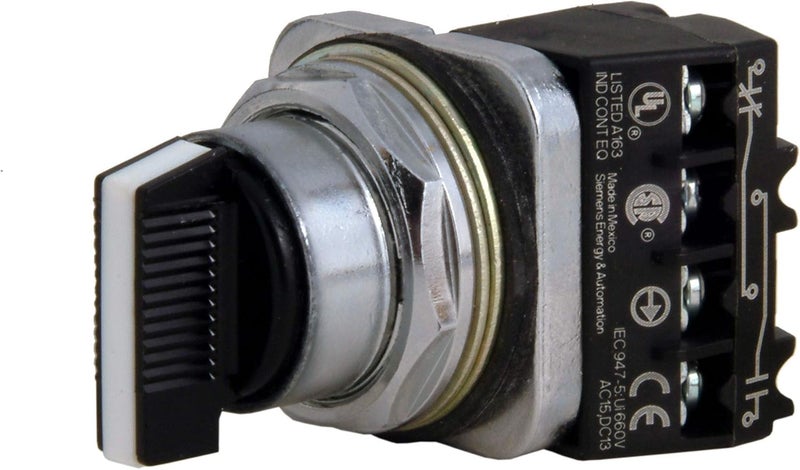 SIEMENS Siemens 52SA2CABA1 Heavy Duty Selector Switch Unit Water and Oil Tight 3 Positions Short Lever Maintained Operation C Cam 1NO  1NC Contact Blocks  Black  - Image 1