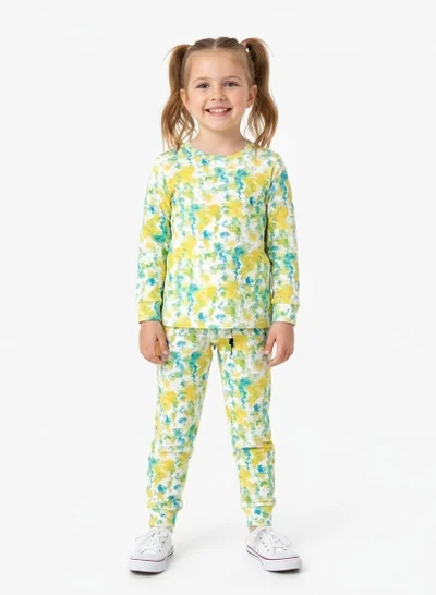 babyqlo Yellow & Green Watercolour 2 piece Outfit  for Girls