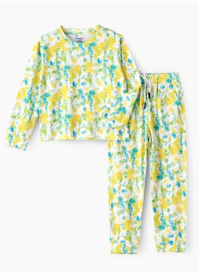 babyqlo Yellow & Green Watercolour 2 piece Outfit  for Girls