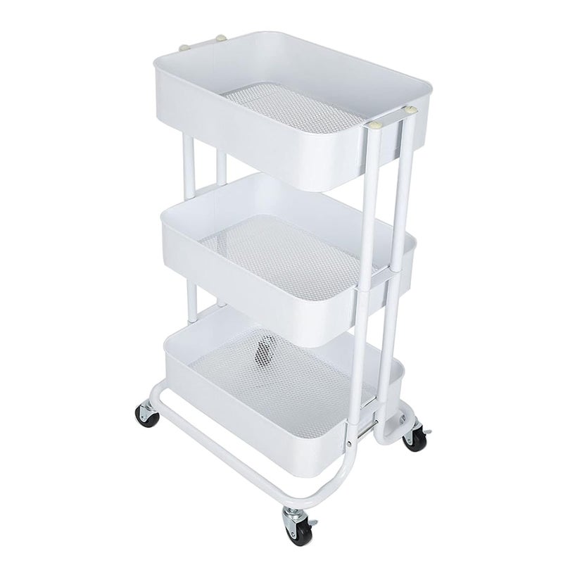 Hair Salon 3 Tiers Trolley Cart, Rolling Salon Trolley with Wheels, Heavy Duty Slim Storage Rack for Beauty Salon and Home Use, Black or White Iron Trolley with Easy Assembly (White) - Image 2