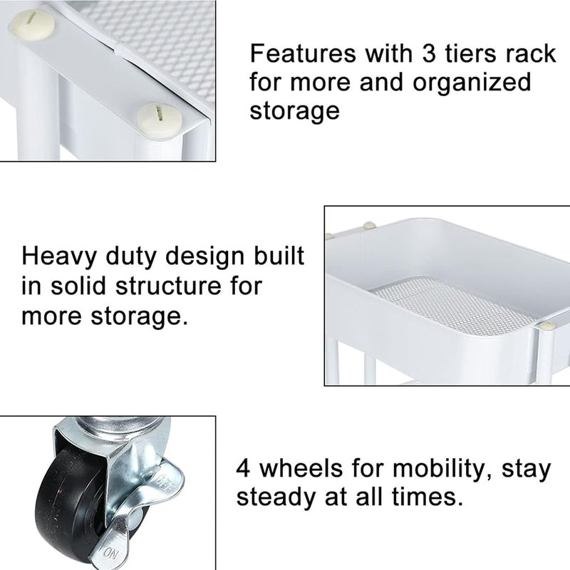 Hair Salon 3 Tiers Trolley Cart, Rolling Salon Trolley with Wheels, Heavy Duty Slim Storage Rack for Beauty Salon and Home Use, Black or White Iron Trolley with Easy Assembly (White) - Image 5