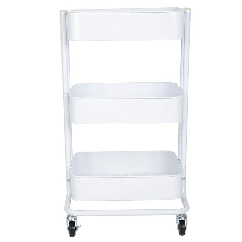 Hair Salon 3 Tiers Trolley Cart, Rolling Salon Trolley with Wheels, Heavy Duty Slim Storage Rack for Beauty Salon and Home Use, Black or White Iron Trolley with Easy Assembly (White) - Image 1