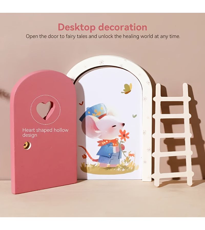 Ocean Blue Wooden Fairy Door Ornament With Heart Design And Holiday Mouse Card - Image 5