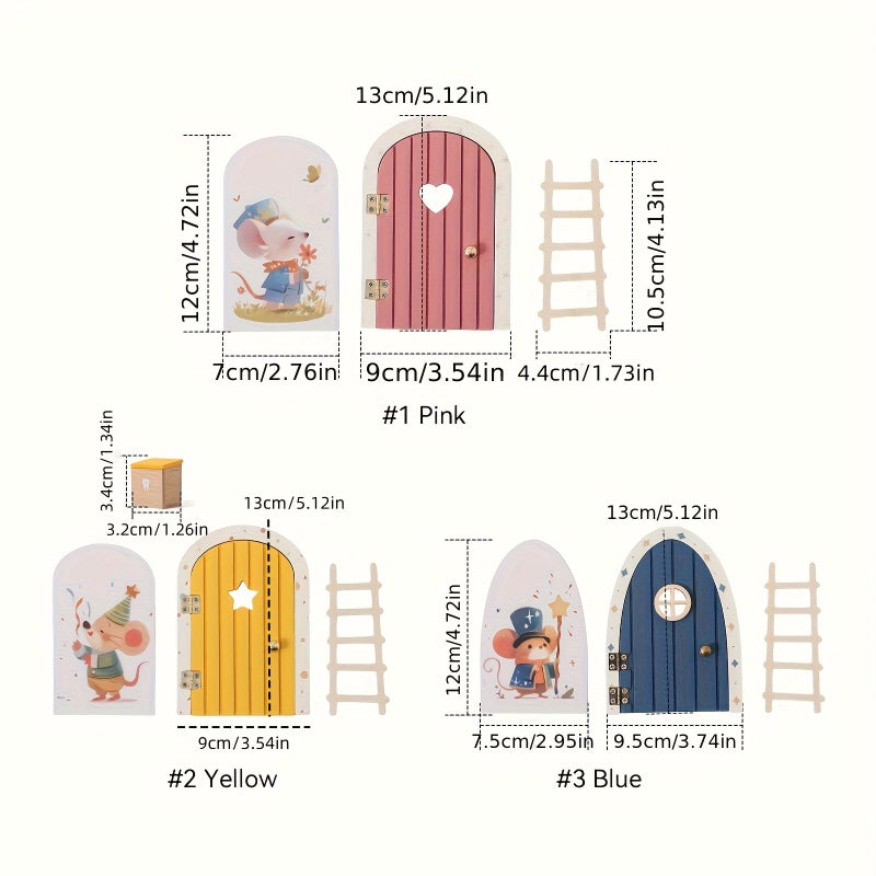 Ocean Blue Wooden Fairy Door Ornament With Heart Design And Holiday Mouse Card - Image 2
