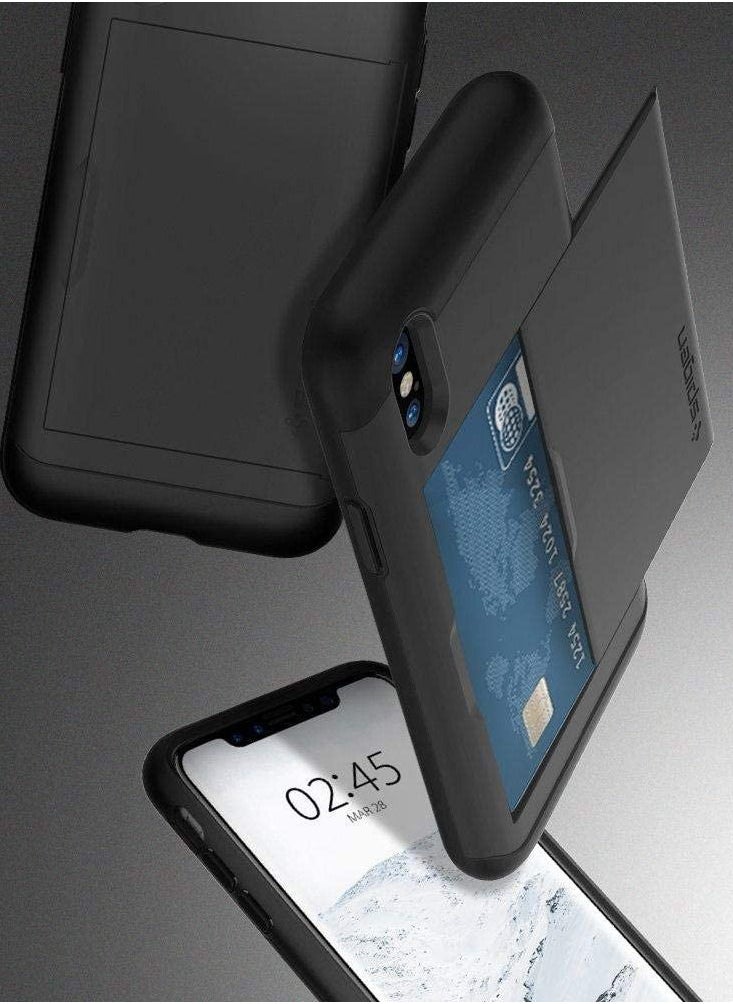 iPhone X Case, Spigen Slim Armor CS with Slim Dual Layer Wallet Design and Card Slot Holder Black