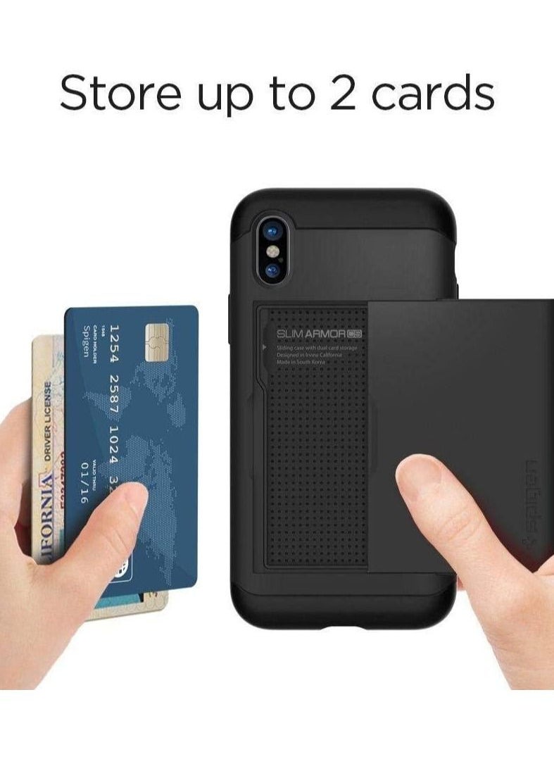 iPhone X Case, Spigen Slim Armor CS with Slim Dual Layer Wallet Design and Card Slot Holder Black