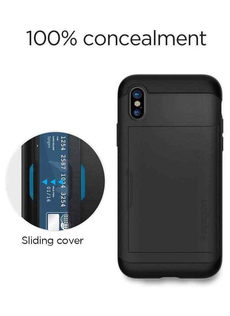 iPhone X Case, Spigen Slim Armor CS with Slim Dual Layer Wallet Design and Card Slot Holder Black