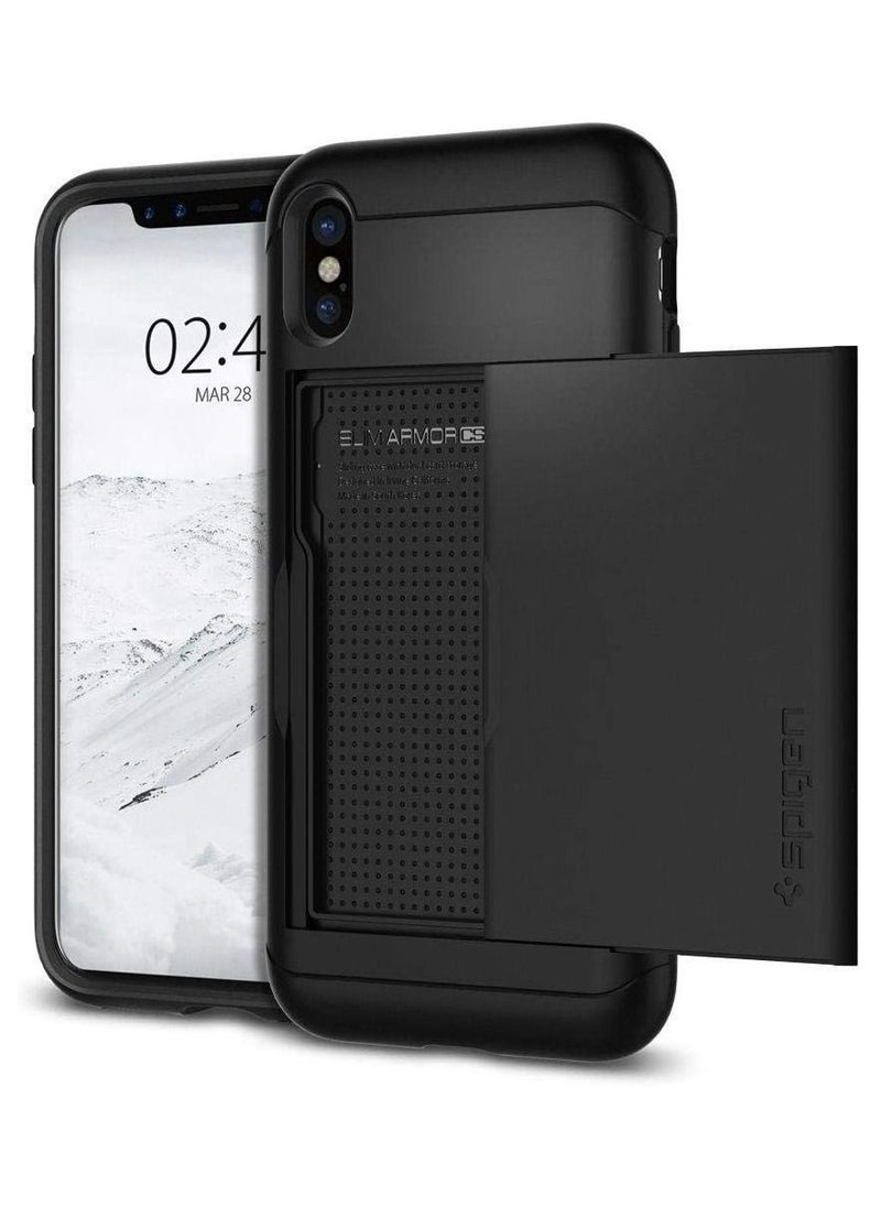 iPhone X Case, Spigen Slim Armor CS with Slim Dual Layer Wallet Design and Card Slot Holder Black