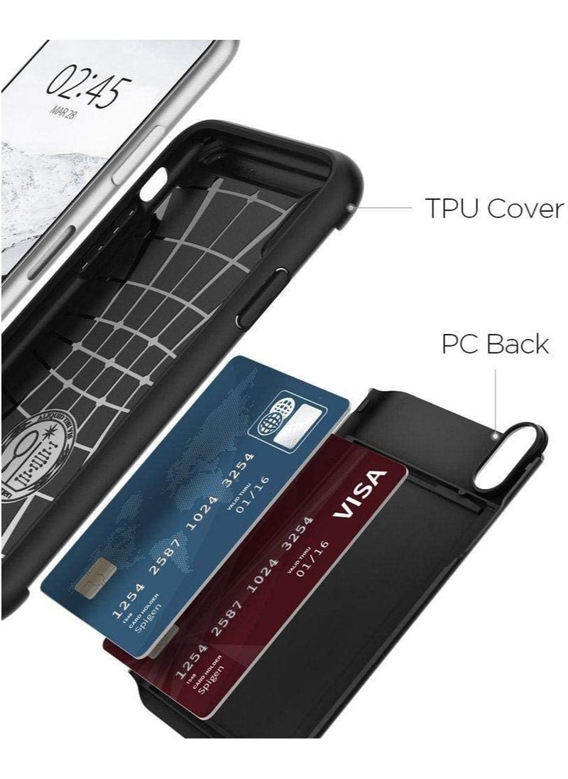 iPhone X Case, Spigen Slim Armor CS with Slim Dual Layer Wallet Design and Card Slot Holder Black