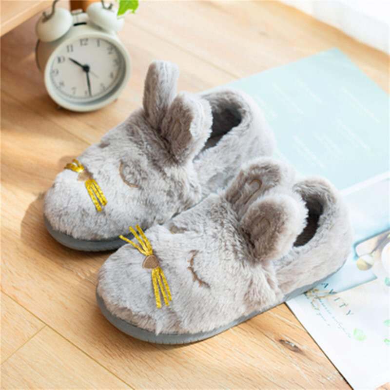 Factory wholesale autumn and winter cartoon beard Rabbit Moon shoes thick bottom large size warm bag heel spring and autumn postpartum indoor cotton shoes Grey Winter Beard Rabbit