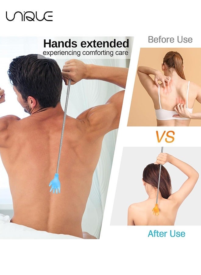 Unique 6 Packs Back Scratcher, Portable Extendable Backscratchers 17.5in Long Telescoping Massage Tool Eliminating Back Itching for Women Men Kids - Blue and Yellow - Image 3