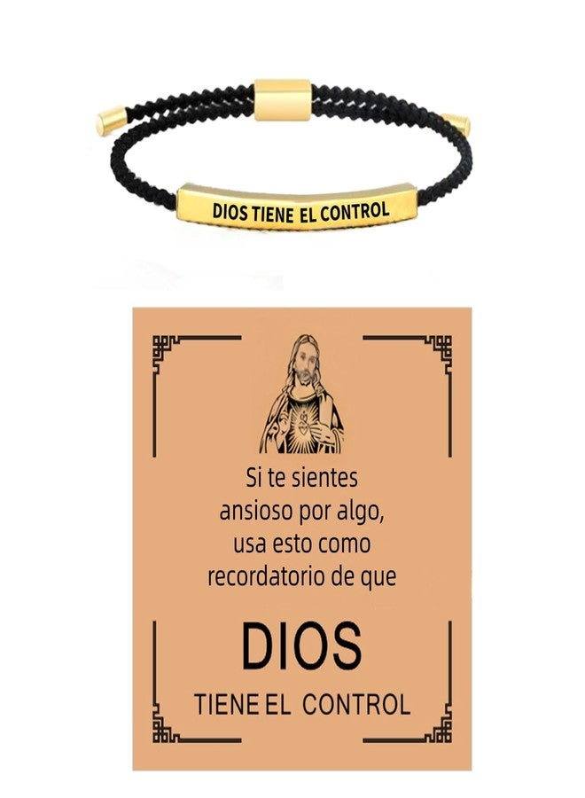 MIFYNN Dios Tiene El Control Bracelet for Women Men Adjustable Handmade Braided Wrap Bracelet Christian Faith Bracelet Stainless Steel Inspirational Bracelet Christmas Birthday Jewelry Gifts (Gold) - Image 1