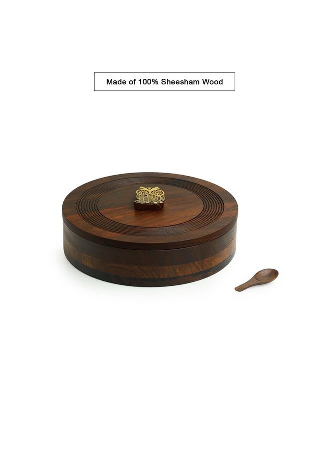 إكسكلوسيف لاين صندوق توابل خشبي "مجسم بومة غامضة" من إكسكلوسيف لين | دابا ماسالا من خشب شيشام محفور يدويًا | وعاء توابل بسبعة أقسام وملعقة | داني ماسالا متعدد الاستخدامات للمطبخ - Image 3